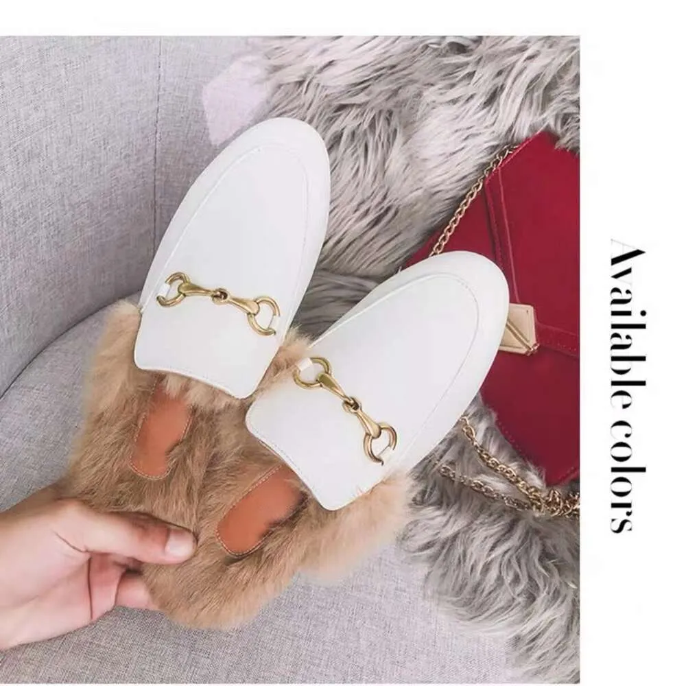 Designer shoes Women's fur slippers for outdoor wear autumn winter Muller shoes famous rabbit buns half slippers flat fur shoes Furry slipper 69KWl