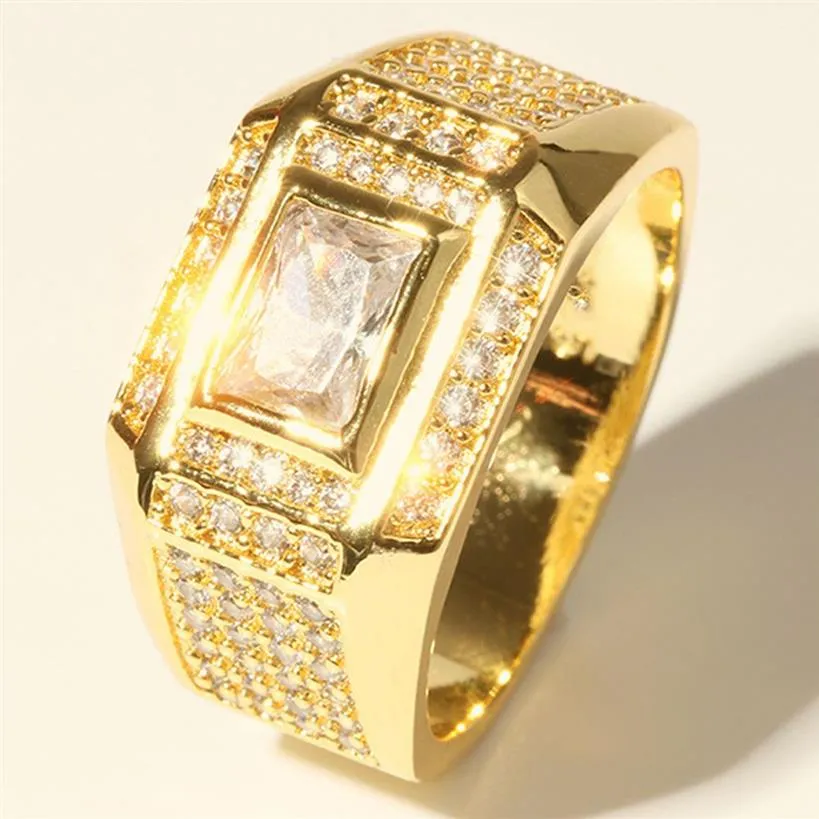 Bague pour hommes taille 13 glacé Micro pavé or jaune 18 carats rempli classique beaux hommes bande de doigt bijoux de fiançailles de mariage Gi284T