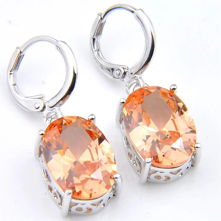 10Prs Luckyshine Classic Fashion Fire Oval Morganite Cubic Zirconia Gemstone Silver Dangle Earrings for Holiday Wedding Party301L