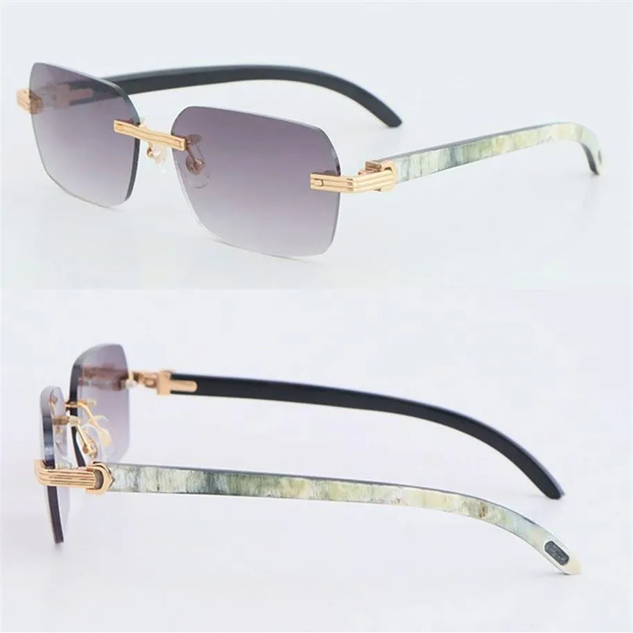 New Designer Model Rimless Sunglasses Woman White Inside Black Buffalo Horn 02868 glasses 18k Gold Women Large Square Glasses Driv245z