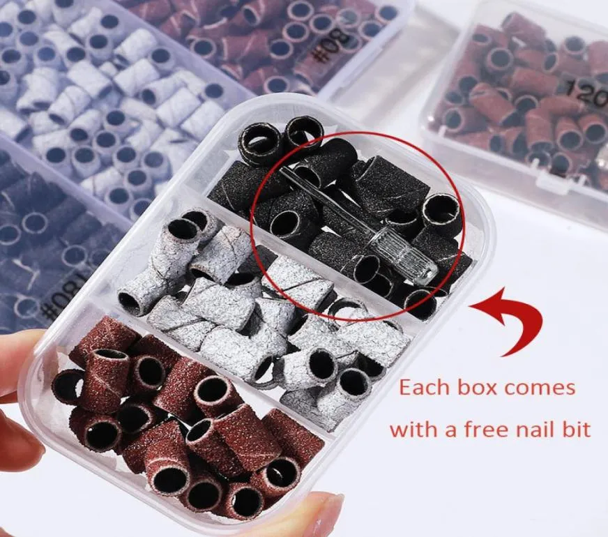 100125pcs Repalceable nail Sanding Bands 80 120 180 Zebra Sand Ring Bit for Manicure Pedicure nails files Drill Machine supply1956627