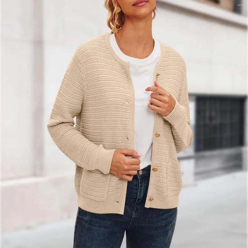 Cardigan à manches longues pour femmes, tricot doux, ouvert sur le devant, pull avec poches, confortable, élégant, vêtements de printemps et d'automne