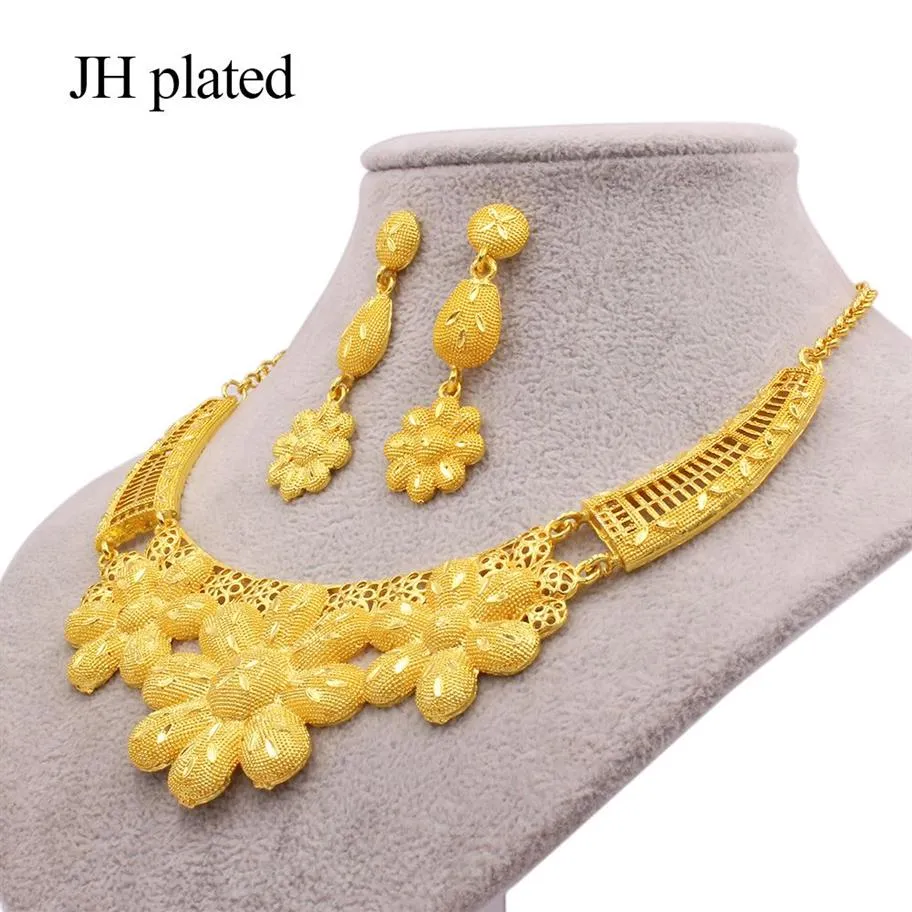 Jewelry sets for women Dubai gold color necklace African Indian wedding bridal wife gifts Necklace earrings Party jewellery set 20231Y