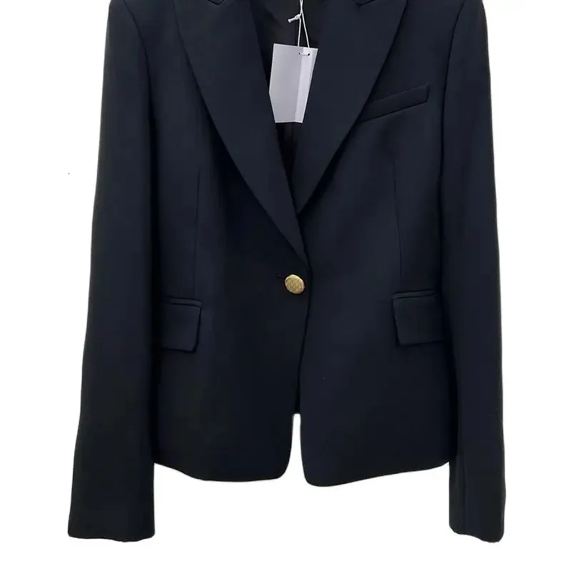 Femmes Classic Wool Black Blazer Coat Office haut de gamme Bouton Single Bouton Veste Slim 24 Vêtements solides de piste de début de printemps 231227
