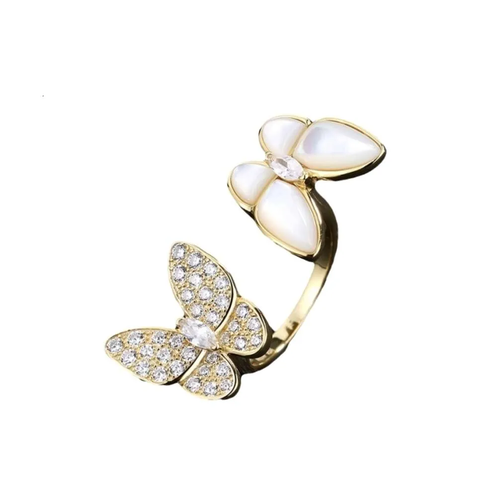 Van Clover Designer Rings For Women Jewelry Original Quality Band Rings Light Luxury Simple White Butterfly Ring Silver