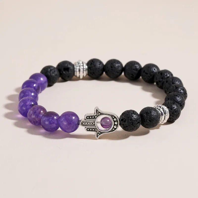 Strand OAIITE Purple Chalcedony Bracelet Women Natural Volcanic Stone Fatima Hand Beaded Men Yoga Meditation Energy Jewelry