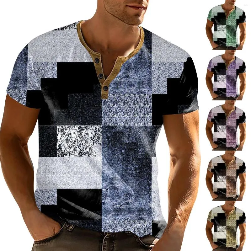 T-shirt da uomo T-shirt stampata All'aperto Bottone retrò Manica corta ampia Modello temperamento semplice Camicia quotidiana per il fine settimana Ropa Para Hombre