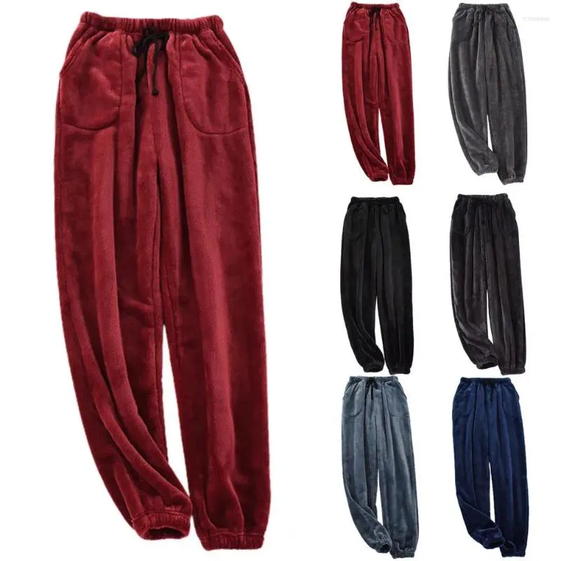 Vêtements de nuit pour hommes 2024 automne hiver hommes épais chaud flanelle pyjama pantalon doux décontracté taille élastique cordon de serrage polaire bas de sommeil homewear