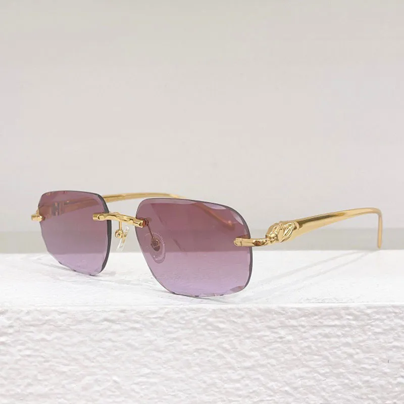 Yaz açık çita güneş gözlükleri kadın moda tasarımcısı klasik klasik çerçevesiz pembe lens uv400 zarif moda güneş gözlüğü ct0058