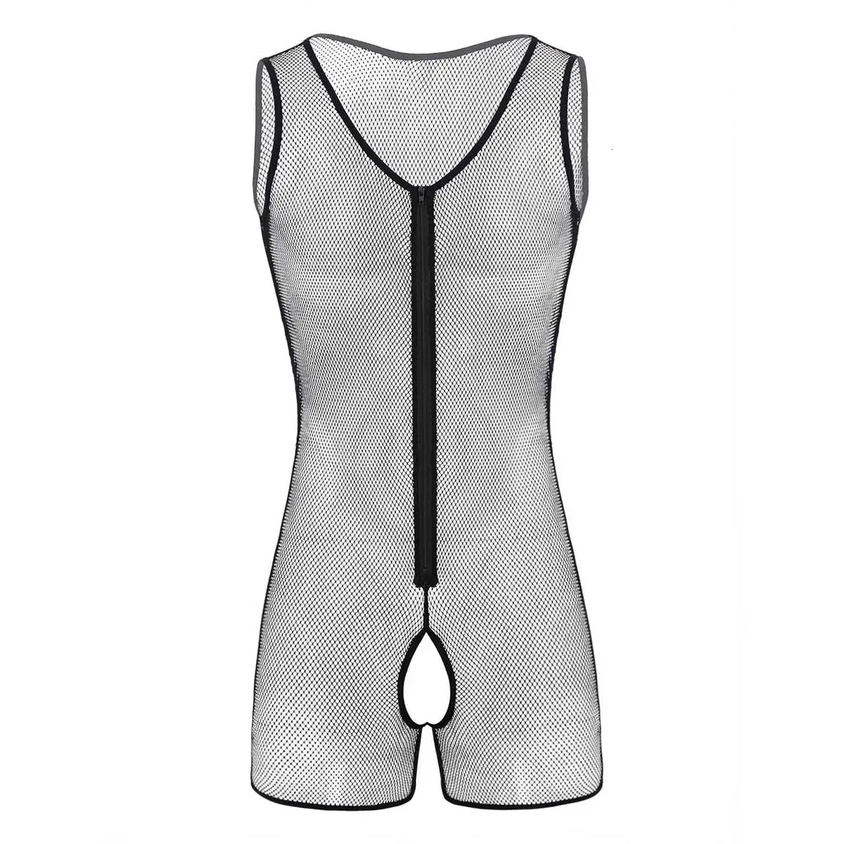 Sexy Lingerie See Through for Mens Open Crotch Fishnet Bodysuit Porno Hollow Out Sissy Leotard Body Suit Sleeveless Bodysuit 231226