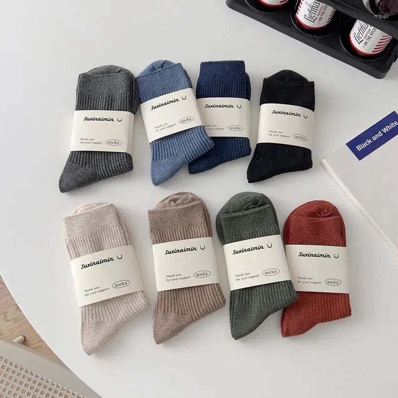 Men's Socks Knitting Cotton Long Breathable Comfortable Business Men Male Sock Autumn Winter Solid Color Black White Gray