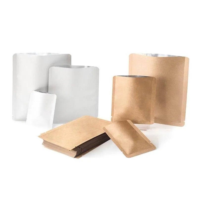 Open Kraft/wit papieren zak met hitteafdichting Gemalen koffiebonen Poeder Zout Zeep Chocolade Snack Bakkerij Verpakkingszakjes Fwqfx Sfkbt