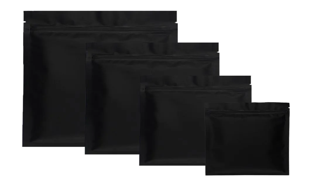100pcs mat siyah küçük alüminyum folyo fermuarlı plastik torbalar kokusu geçirmez bitki tozu ısı mühürlenebilir düz ziplock torbası pouch3872068
