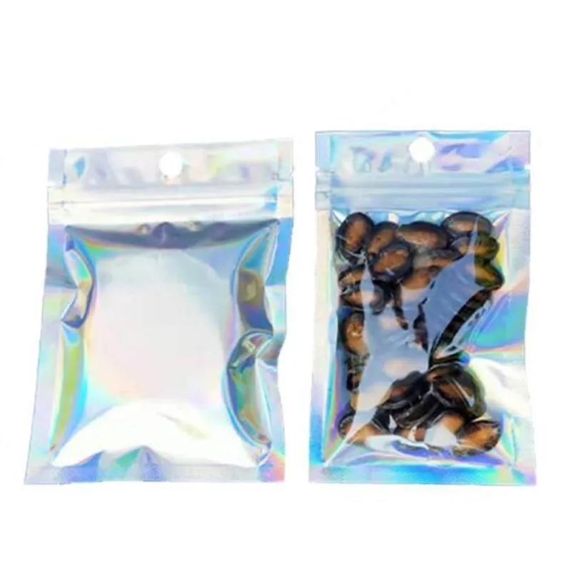 6 * 10 cm mini sacs d'emballage hologramme, 100pcs avant clair sacs d'emballage de bonbons, petit emballage cadeau de haute qualité Tkwfv Rjphx
