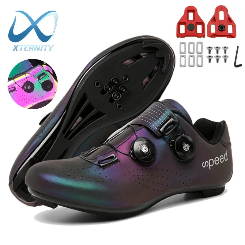 Ultralight Double Buckles Cycling Shoes MTB Luminous Road Bike Shoes Self-Locking Bicycle Cleat Shoes Professional Sneakers Men 231227