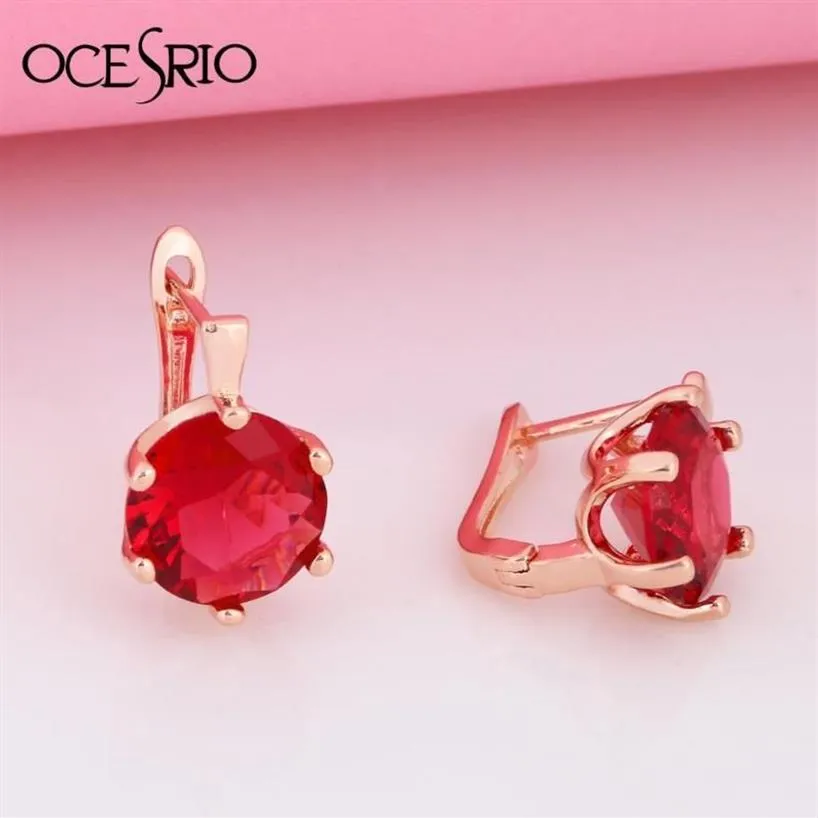 Dangle & Chandelier Fashion Big Round Red Earrings Stones Cubic Zirconia Gold 585 For Women Wedding Party Jewelry Ers-r43282S