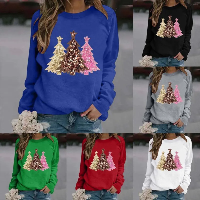 Women's Hoodies Color Top Ladies Fashion Casual Round Neck With Shoulder Sleeves Christmas Partial Print Hoodie Winter Suit Women