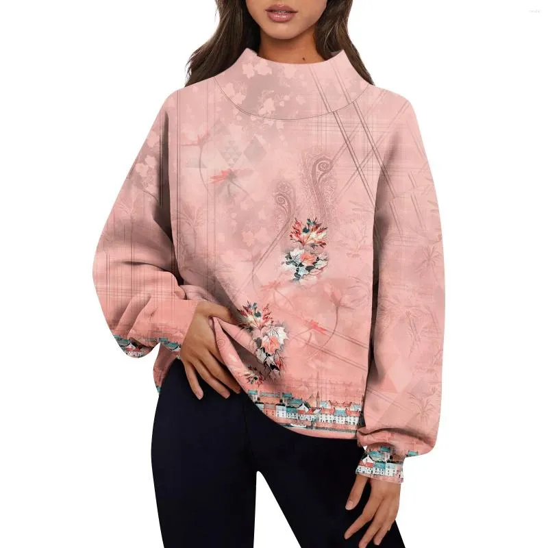 Dameshoodies Mode Print Lange mouw Losse split Half coltrui Sweatshirt Top Eenvoudige veelzijdige kleding 2023