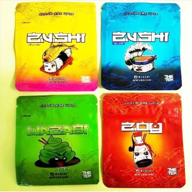 Zushi Edible Plastic Påsar 35 g Stand Up Pouch Food Packaging Väska med barnsäker dragkedja Mylar VCIQV Missk