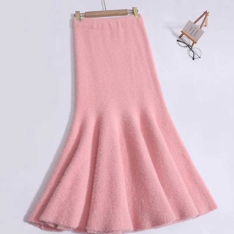 Skirts WDMSNA Solid Color Bodycon Fishtail Skirt For Women Winter Korean Higth Waist Faldas Version Elastic Plush Knitted