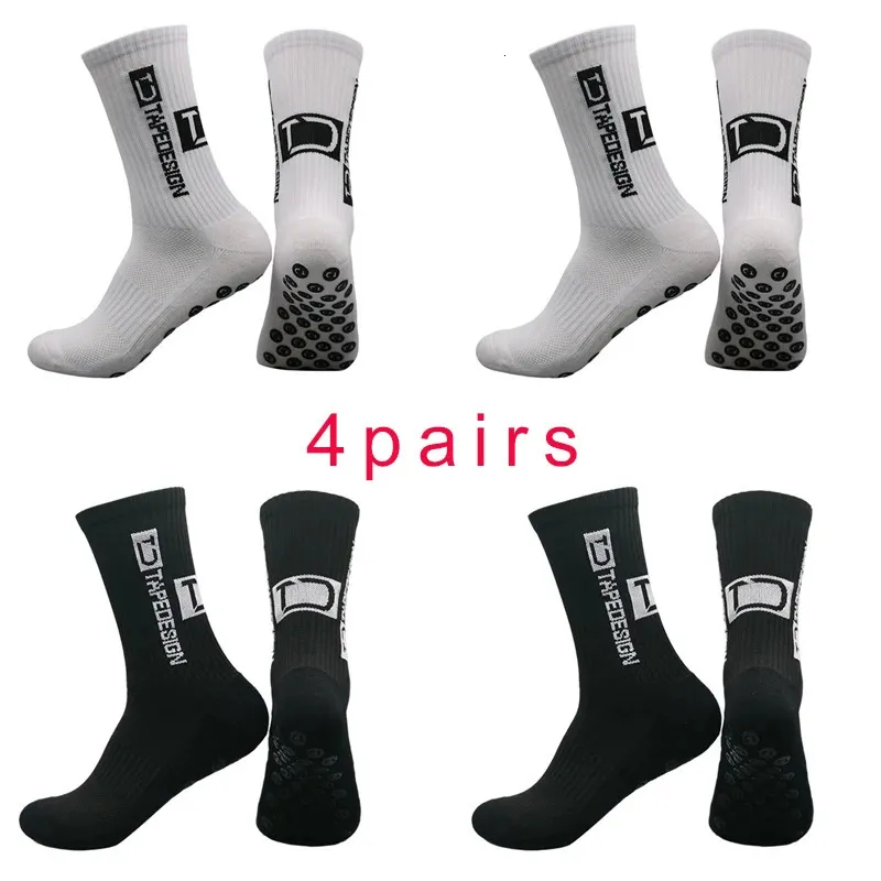 4PairSlot Anti Slip Tapedesign Football Socks Mid Calf Non-Slip Soccer Sport Cycling Sport Mens Sock EU38-45 231227