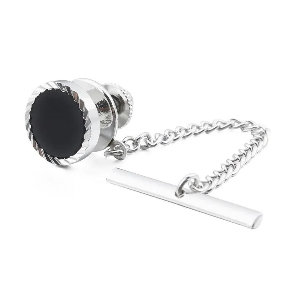 HAWSON Ronde Parelmoer Tie Tack voor Mannen Mode Matte Metalen Clutch Pin Backs met Ketting Trouwjurk Gift 201120292S