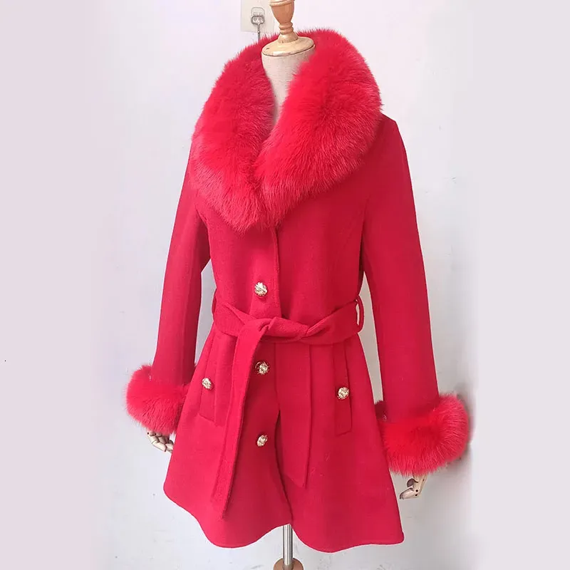Manteau En Laine Rouge Avec Col En Fourrure Vison Madeline - Taille 8 Petites - Occasion