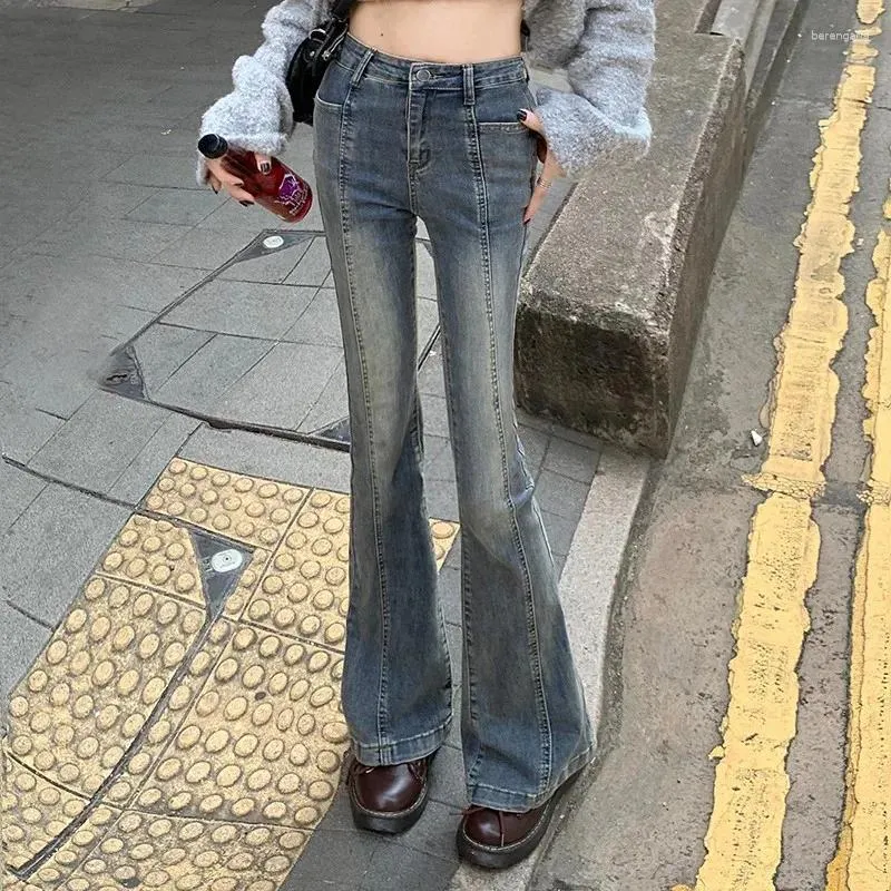 Jeans femminile a metà vita pantaloni bagliori gamba sciolti designer di stivale wide harajuku streetwear chic pantaloni y2k