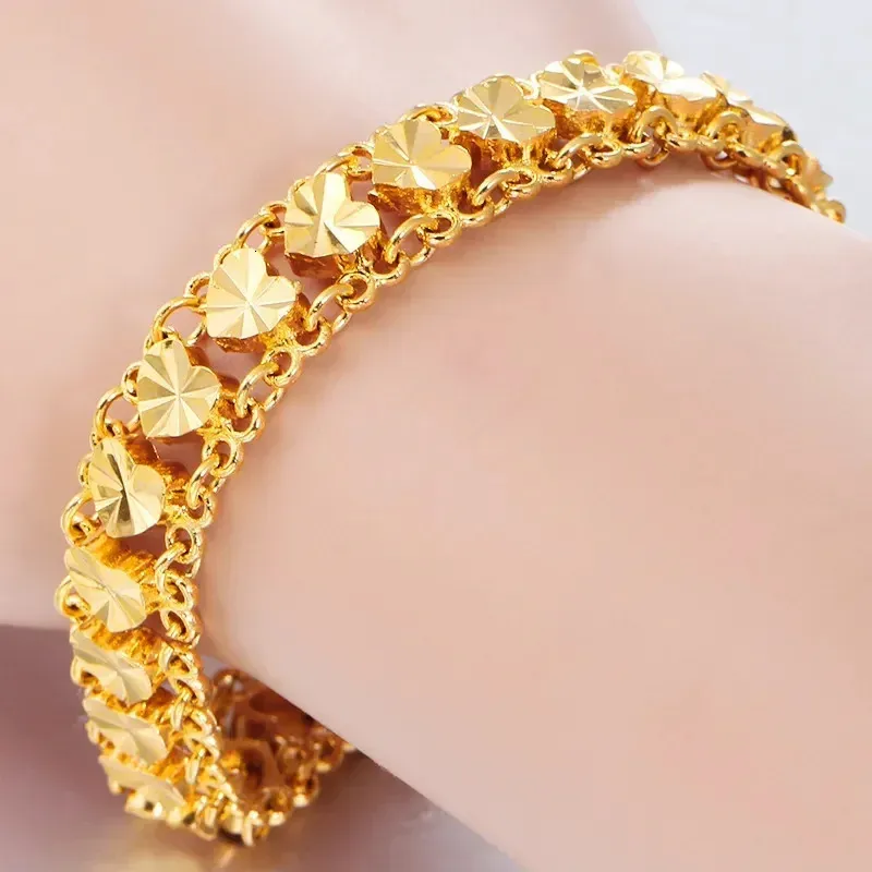 2023 Натуральный браслет из 24-каратного золота для женщин, цепочка на цепочке 18 см, 19 см, браслеты с звеньями, ювелирные изделия, подарки 231226