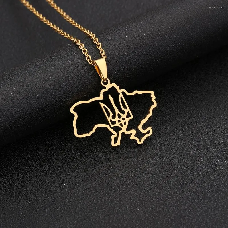 Pendentif Colliers Creux En Acier Inoxydable Carte Ukrainienne Style Géométrique Ville Hometown Collier Amour Coeur Hommes Femmes Cadeau Chaîne Bijoux