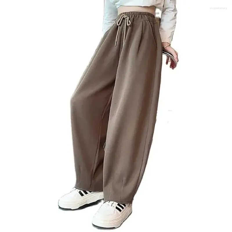 Calças meninas calças cor sólida menina primavera outono sweatpants para crianças estilo casual roupas infantis 6 8 10 12 14