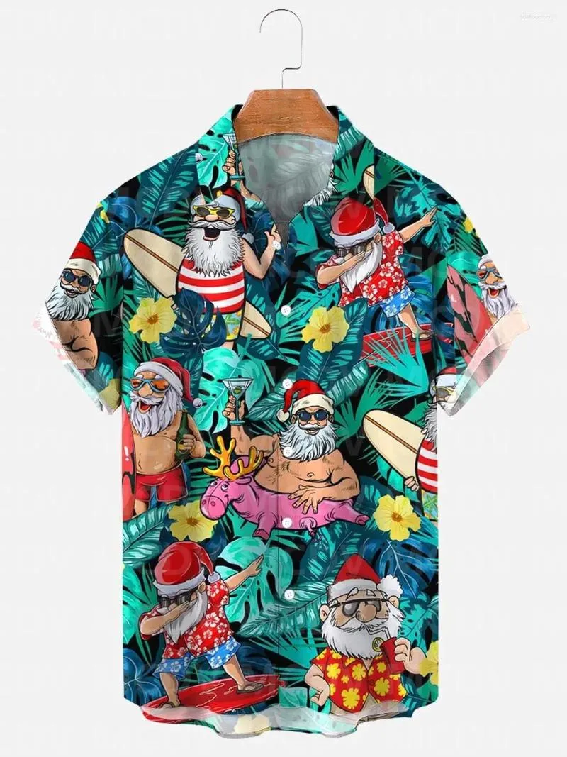 Camisas casuales para hombre para mujer Surfing Santa Christmas Camisa de manga corta hawaiana