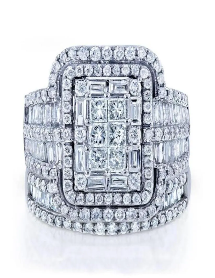 Anéis de casamento anel de pedra de cristal branco de luxo conjunto de prata grande para mulheres no engajamento quadrado de noiva vintage1485757