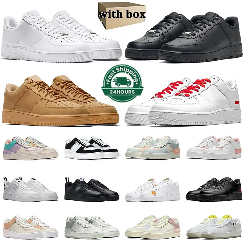 Avec la boîte AF1S 1 Chaussures de course basses One Hommes Femmes Designer Chaussure Blanc Noir Pine Green University Blue Skeleton Halloween Fossil Total Orange Mens Baskets Sneaker 36-45