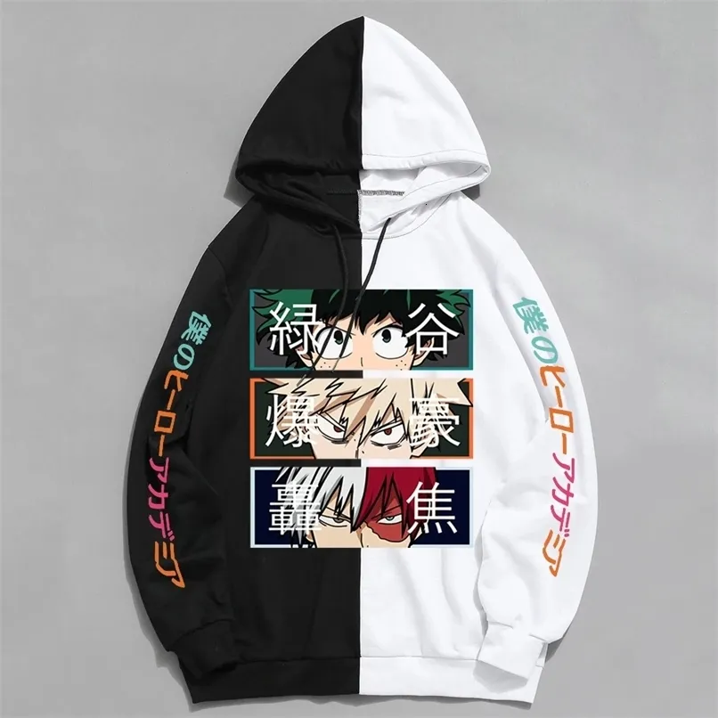 Anime My Hero Academia Hoodies Cool So Todoroki Bakugou Deku Pullover de moletom com capuz de capuz Taptwork masculino Tops de manga longa 231226