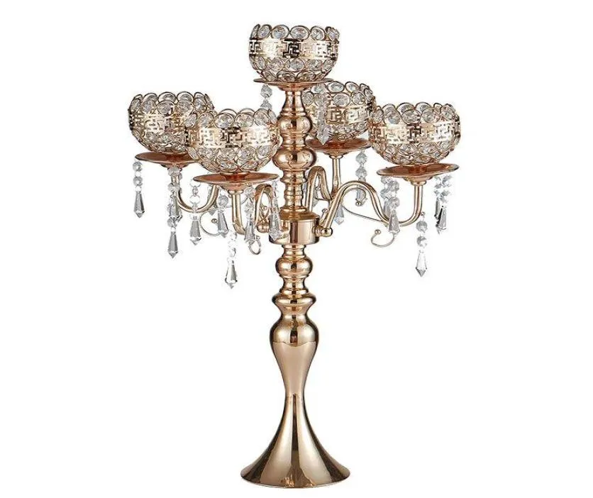 Candelabros altos de metal com 5 braços, candelabros de ouro rosa com pingentes, suporte de vela romântico para mesa de casamento, decoração para casa 7116303