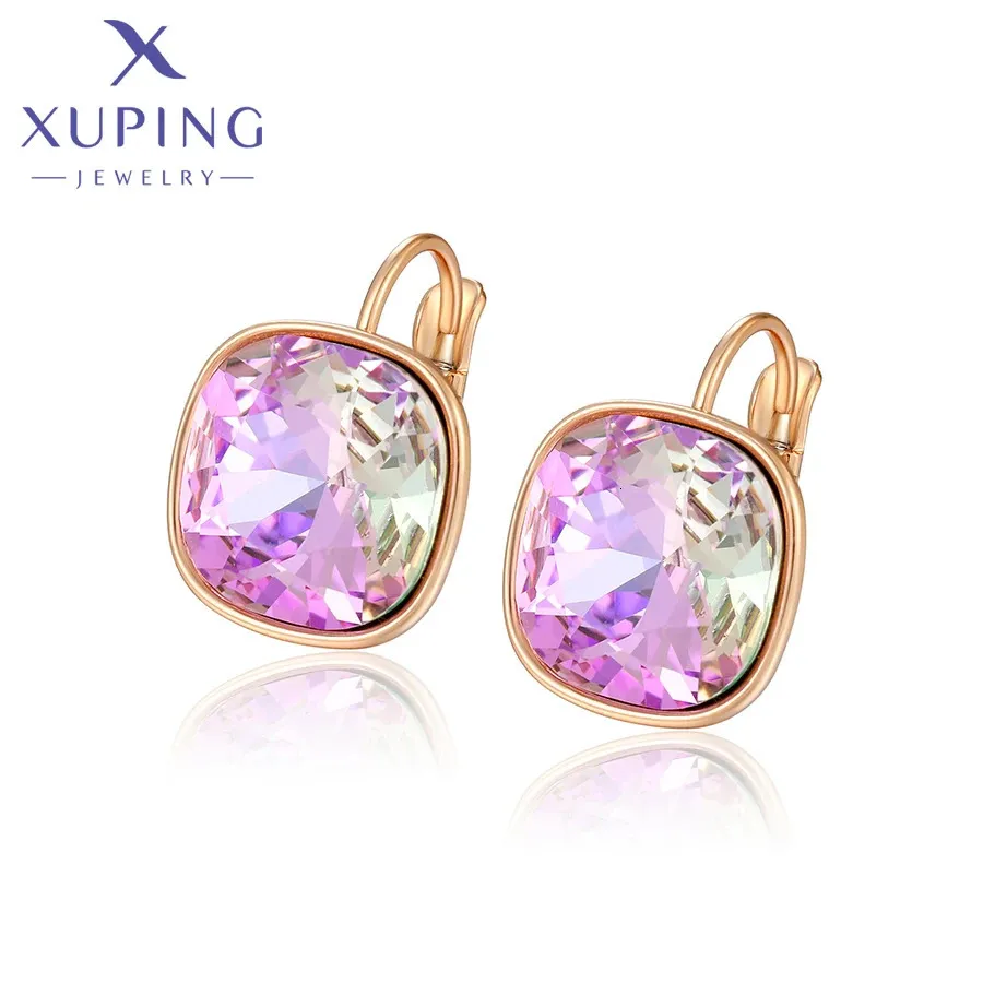 Xuping Jewelry Store Arrivée Charme Plaqué Or Carré Chinois Cristal Boucles D'oreilles pour Femmes Fille Bijoux Cadeau X000803409 231227