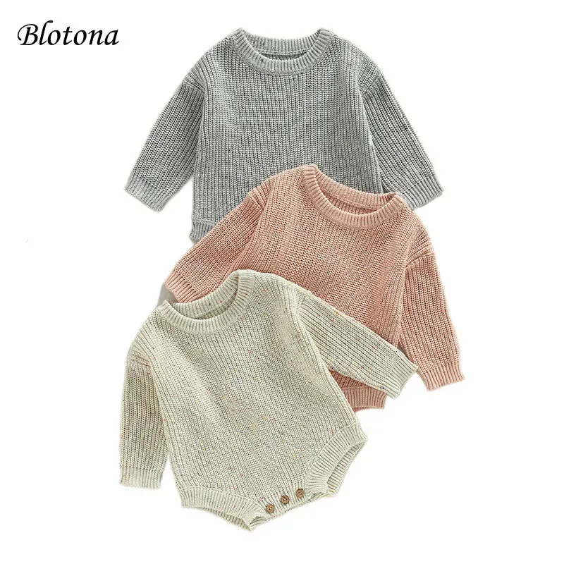 Est Born Baby Sticke Long Sleeve Autumn Winter Sweater Romper O Neck Solid Color Speckled Crotch Button Bodysuit 0 24m 231226