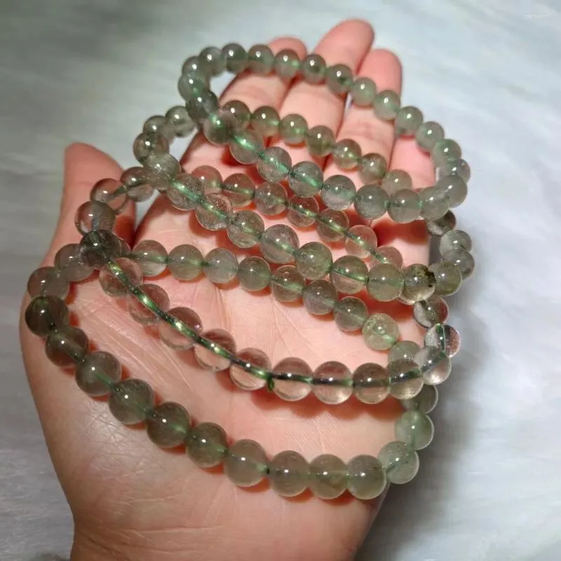 Link Bracelets 7.5MM Natural Green Rutilated Quartz Bracelet String Charms Strand Women Men Exquisite Jewelry Gift Healing Crystal Energy