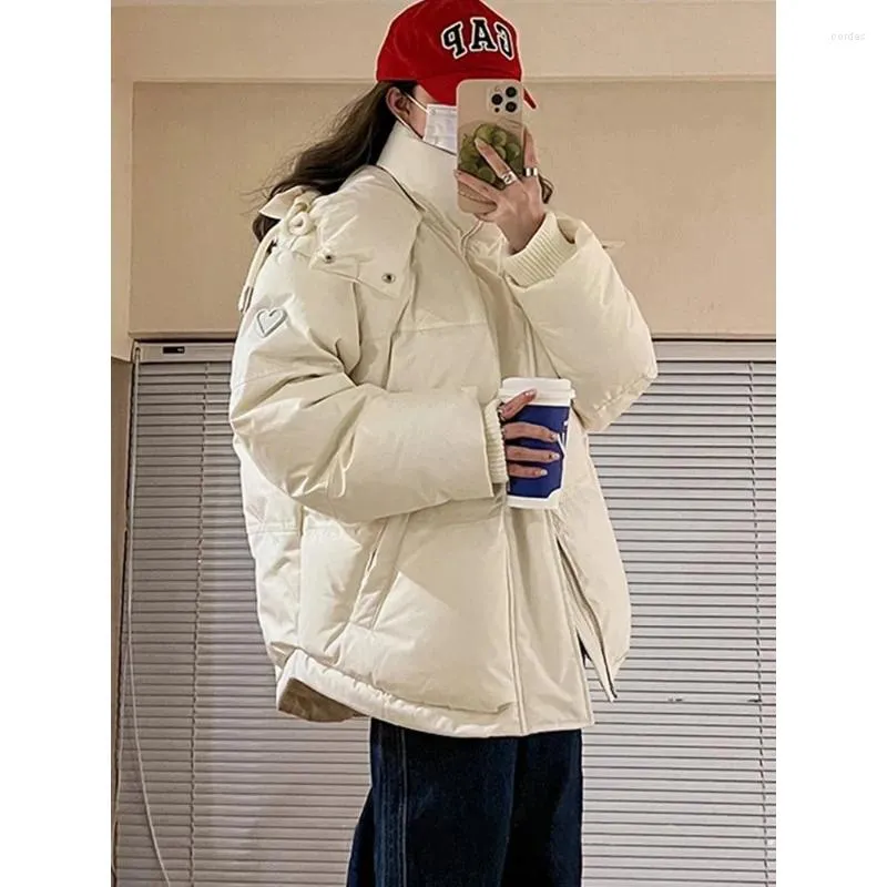 Damenjacken graue Liebe Kurz nach unten Jacke Y2K Männer und Frauen Paar Reißverschluss Mantel verdickte Nische Design Bread Streetwear lässig