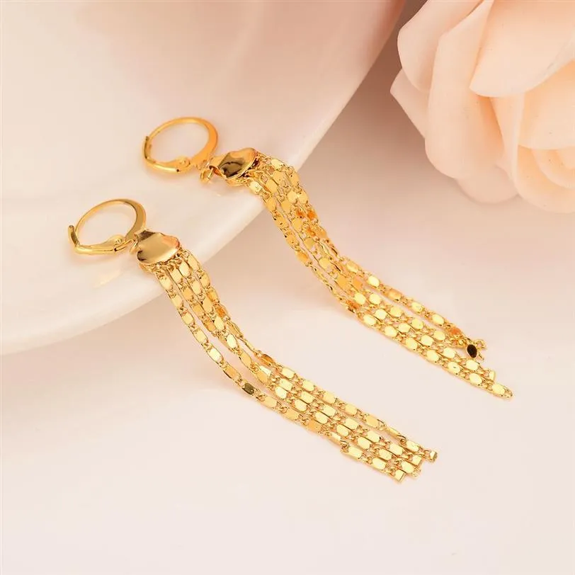 Nova moda simples 14 k fino vendido amarelo ouro cheio menina feminino alto tamanho longo corrente brincos finos party315e