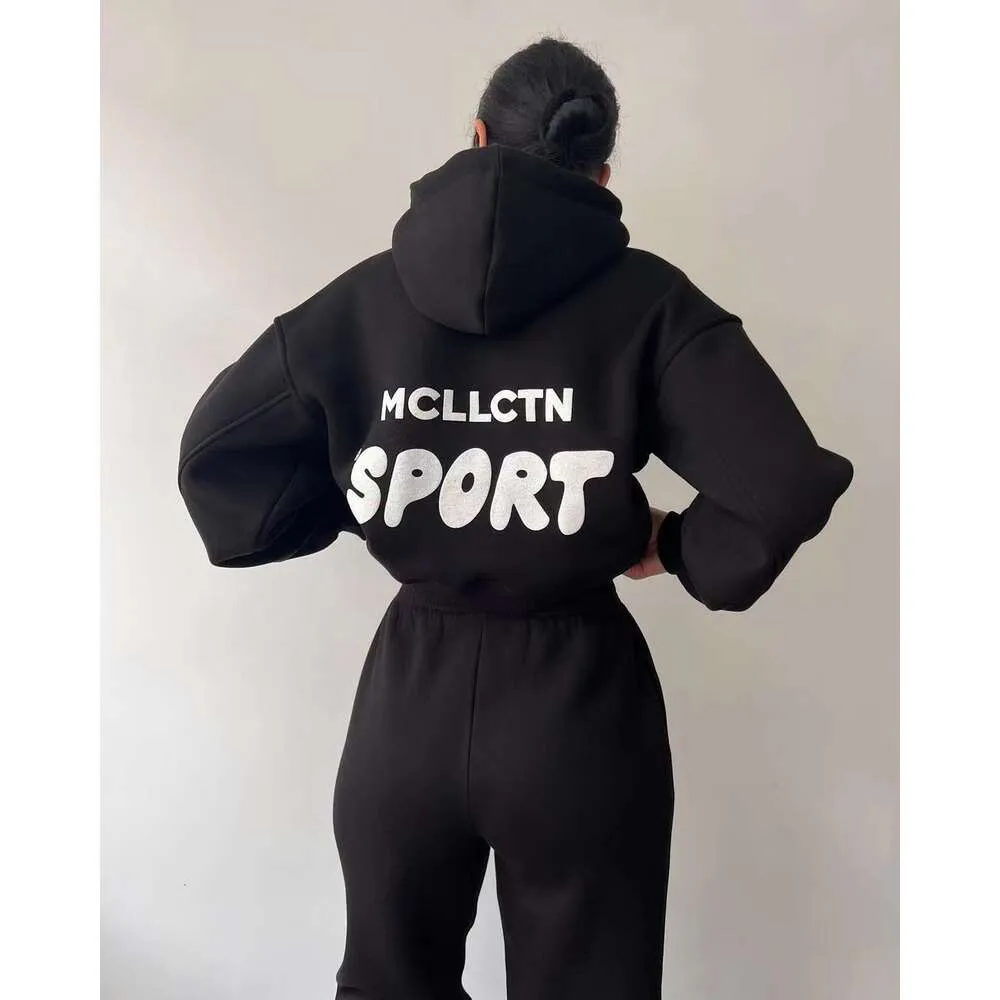 Schuim cropped sportsweatshirt Katoenfleece Badstof Kwaliteit Zwaargewicht Ruwe zoom Dames Op maat gemaakte bladerdeegprint Hoodie Zweetpak Tweedelige jurk 758