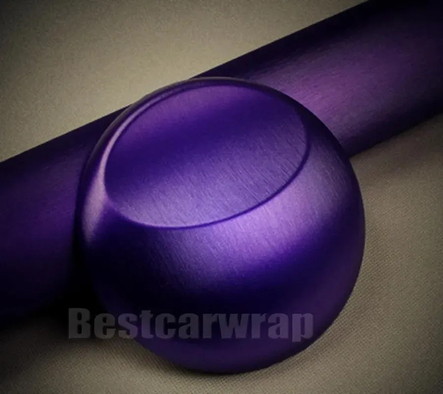 Autocollants Vinyle chromé mat brossé violet pour autocollants d'enveloppe de voiture avec brosse sans bulles d'air revêtement d'aluminium de style d'emballage de voiture: 1.52*20 M/rouleau