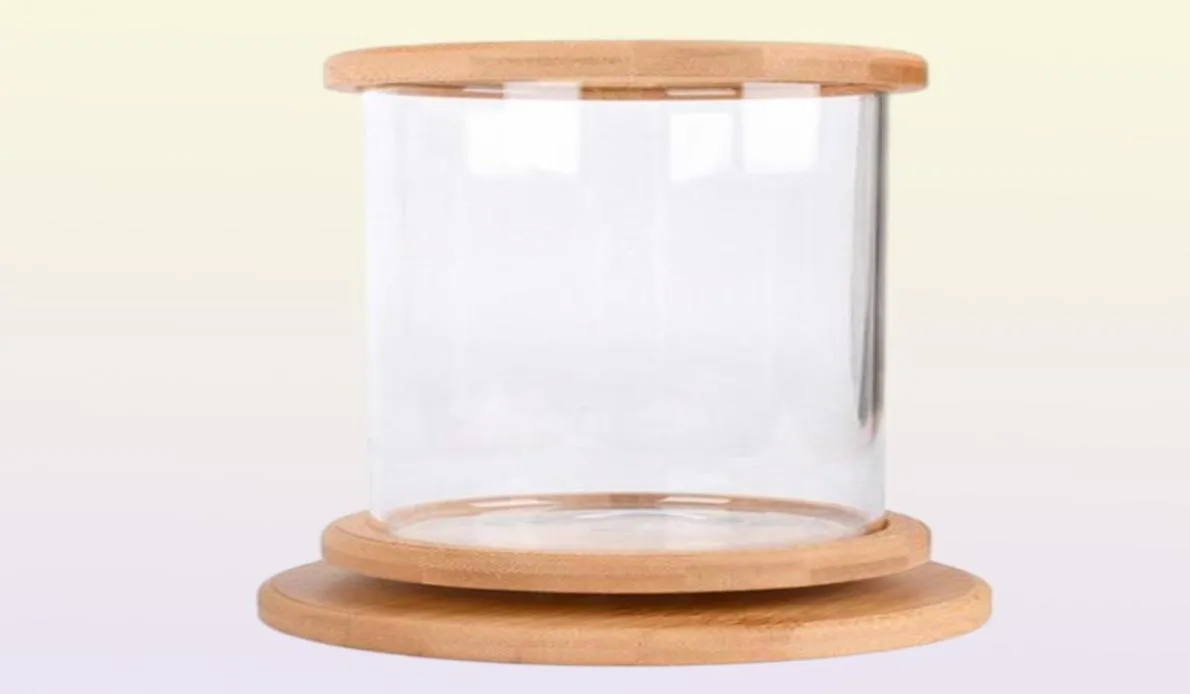 Aquarien 360 Grad drehbares Glas Betta Aquarium Bambusbasis Mini Dekoration Drehen Schüssel Aquarium Zubehör für Büro9076310