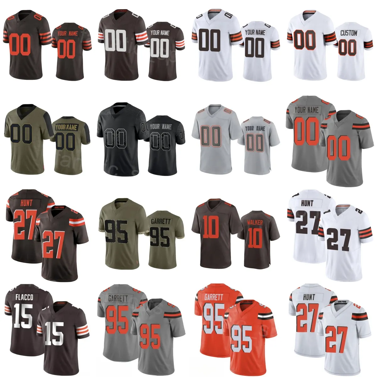 Enfant Man Football 10 PJ Walker Jerseys Kids 27 Kareem Hunt 20 Pierre Strong Jr 8 Elijah Moore 5 Anthony Walker Jr 1 Juan Thornhill 95 Myles Garrett 15 Joe Flacco