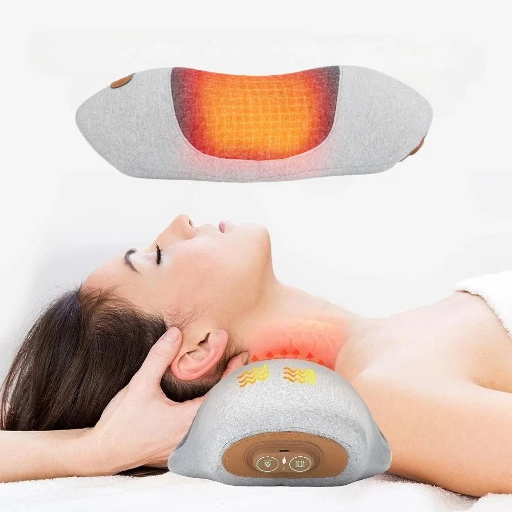 Aquecimento de massagem no pescoço Almofador quiroprático Vibrar tração Occipital Ortopédico Dor do ombro do sono Relax RELACE MEMÓRIA 231227