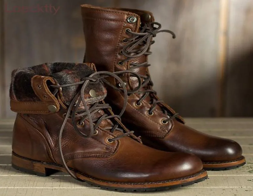 Bota Masculina Loecktty Autumn Winter Men Boots Vintage Style Men