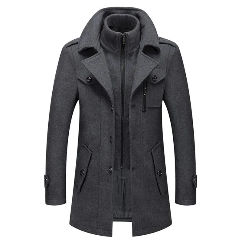 Uomo misto lana cappotti autunno inverno tinta unita resistente al freddo uomo cappotto di lana doppio colletto trench casual uomo 231226