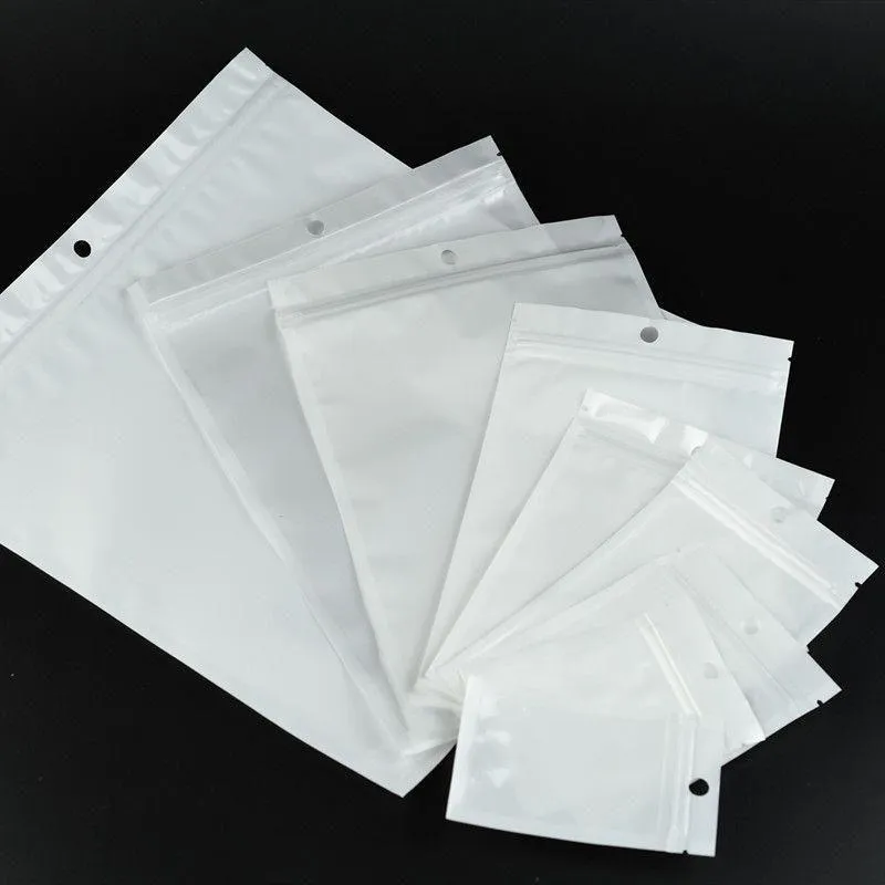 Transparente branco pérola plástico poli opp sacos de embalagem zíper zip lock pacotes de varejo saco de pvc para caso rcxwl ovtjr