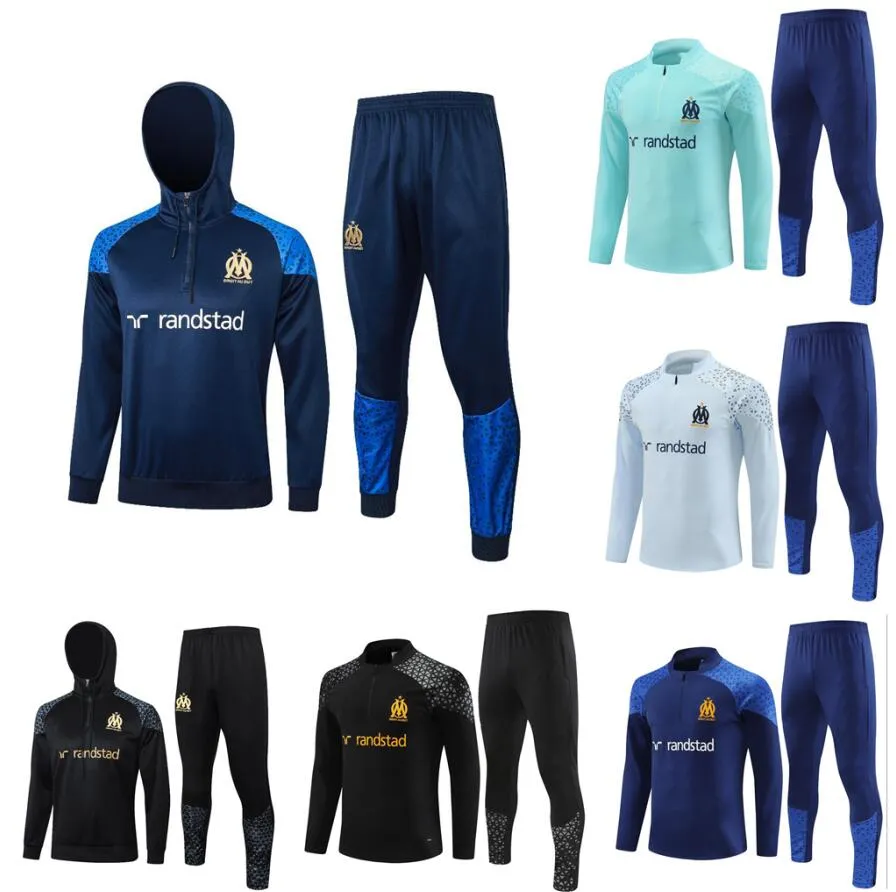 Barnmän Fotbollsspårsuits Milik Payet Marseilles Survetement Jacket 22 23 24 Fottball Training Suit Veste Maillot de Foot Olympique Om Tracksuit Football Jogging